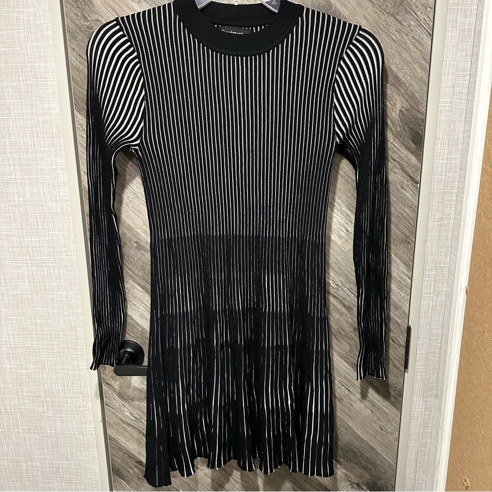 Desigual Long Sleeve Ribbed A-Line Dress Black & White Small Two-Tone